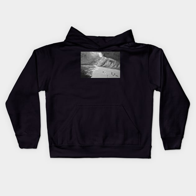 The Beach in Black & White Kids Hoodie by Mickangelhere1